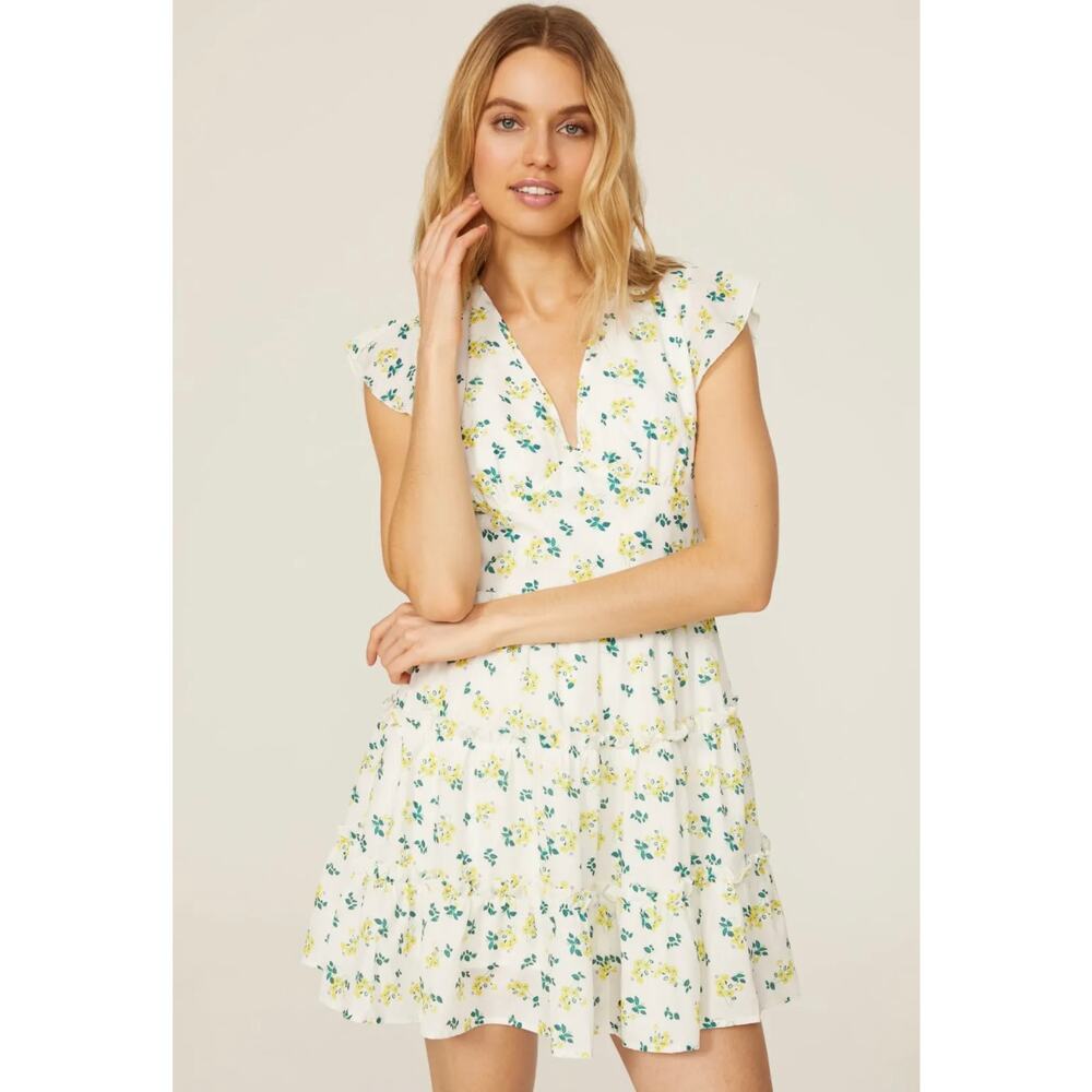 Area Stars White Yellow Floral Mini Dress A-line M NWT